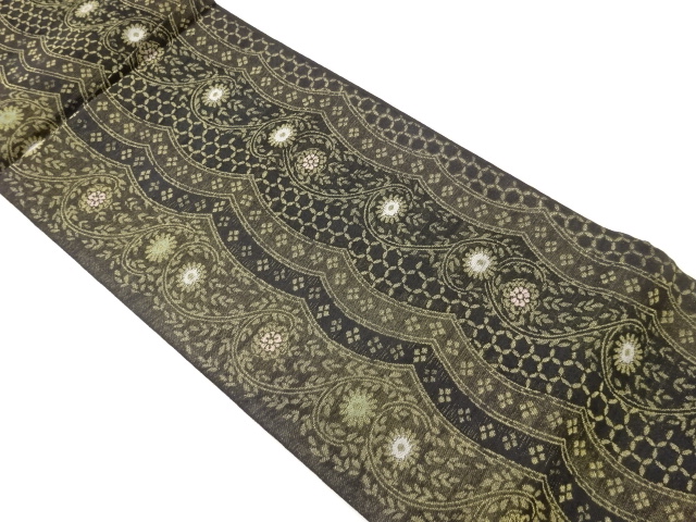 抽象波に花葉模様織出し全通袋帯